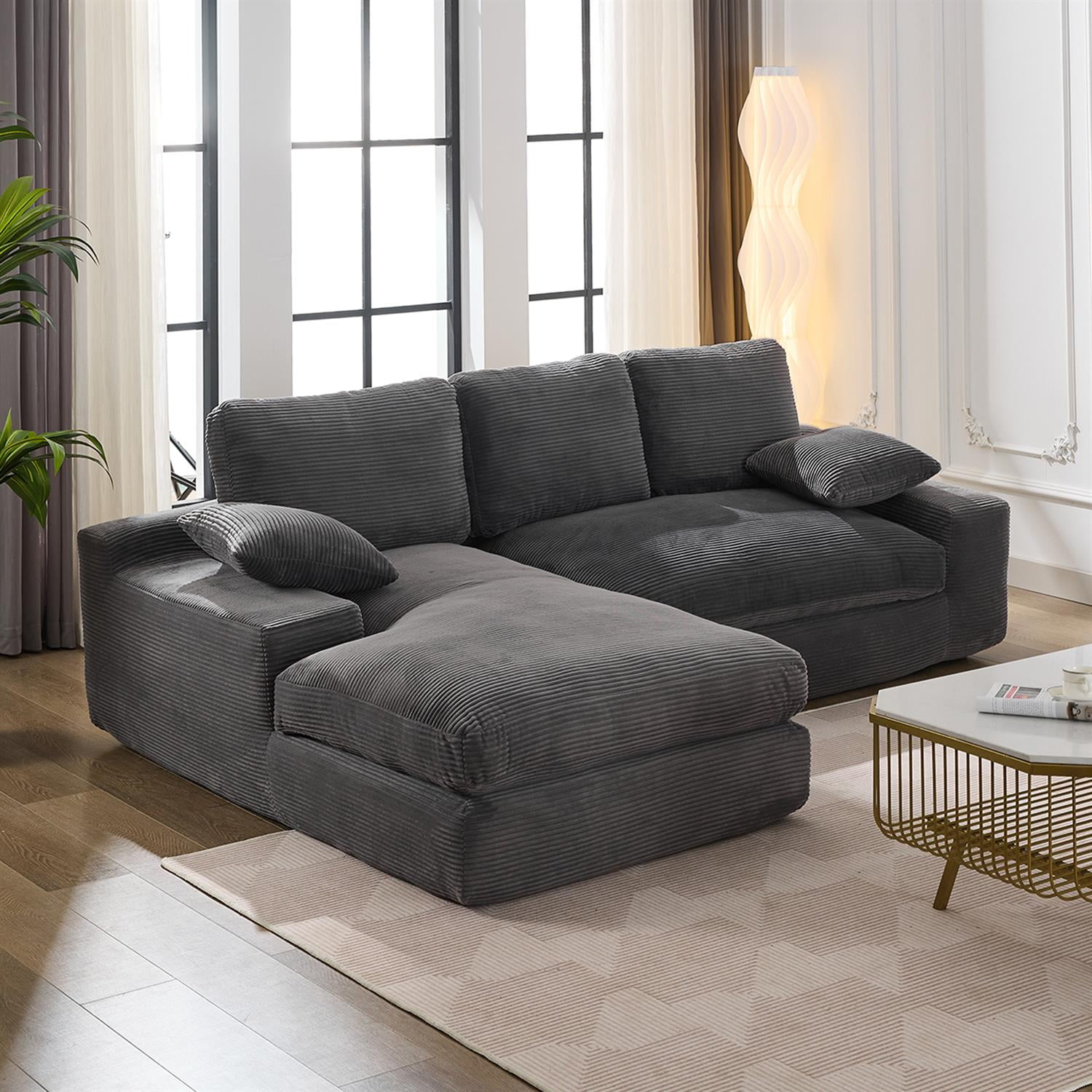 Demi Bonn 99"x69" L-Shape Modular Sectional Sofa Set, Modern Minimalist Upholstered Sleeper Couch for Bedroom & Living Room, No Installation, Gray