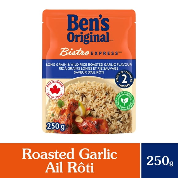 BEN'S ORIGINAL BISTRO EXPRESS Long Grain & Wild Rice Roasted Garlic, 250g Pouch, Perfect Every Time™