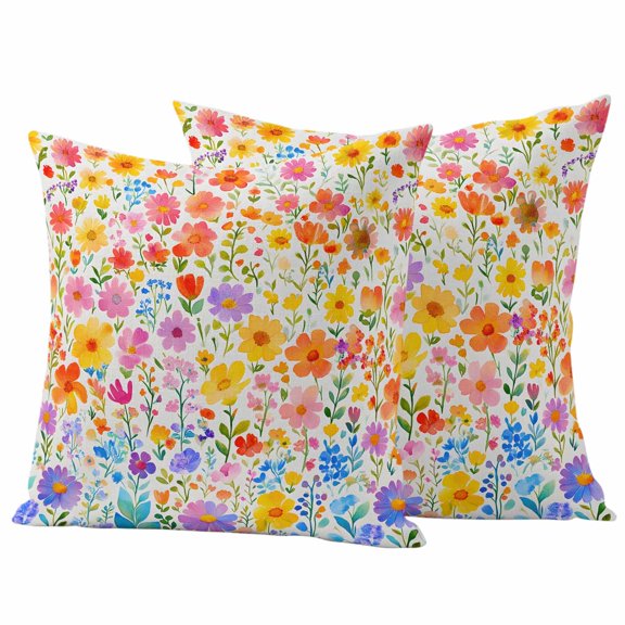 Spring Floral Outdoor Pillow Covers 18"x18" Set of 2,Waterproof Throw Pillow Covers for Patio Furniture,Watercolor Botanical Colorful Summer Decorative Cushion Pillowcases for Garden Porch Couch Sofa