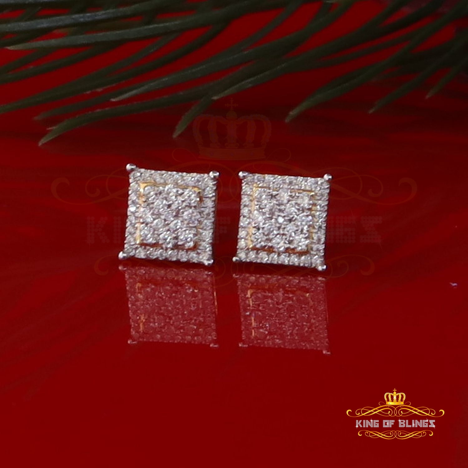 King of Bling's Men's/Womens 925 Silver Yellow 0.55ct VVS 'D' Moissanite Square Stud Earrings