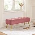 thumbnail image 3 of LYYHTY Dining Bench, Button-Tufted Upholstered Bench with Gold Metal Base for Kitchen, Living Room, Entryway - Pink, 3 of 10