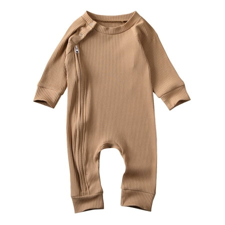 

Springcmy Baby Boys Girls Solid Zipper Long Sleeve Romper 0-24 Months