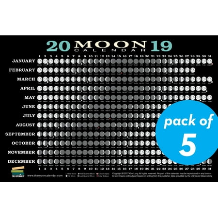 2019 moon calendar card 5 pack lunar phases eclipses lunar chart 2019