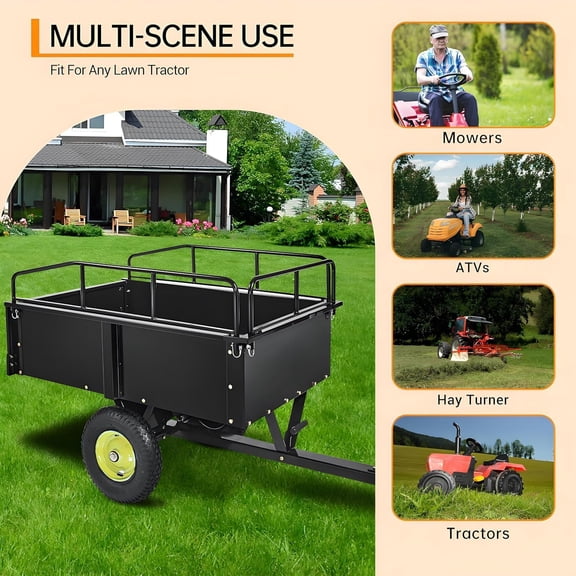 Rugerasy 15 Cu Ft Garden Utility Trailer,750 Lbs - Utility Cart with Removable Sides,Heavy Duty Lawn Mower Trailer,Dump Trailers for Garden Farms,Yellow Spokes