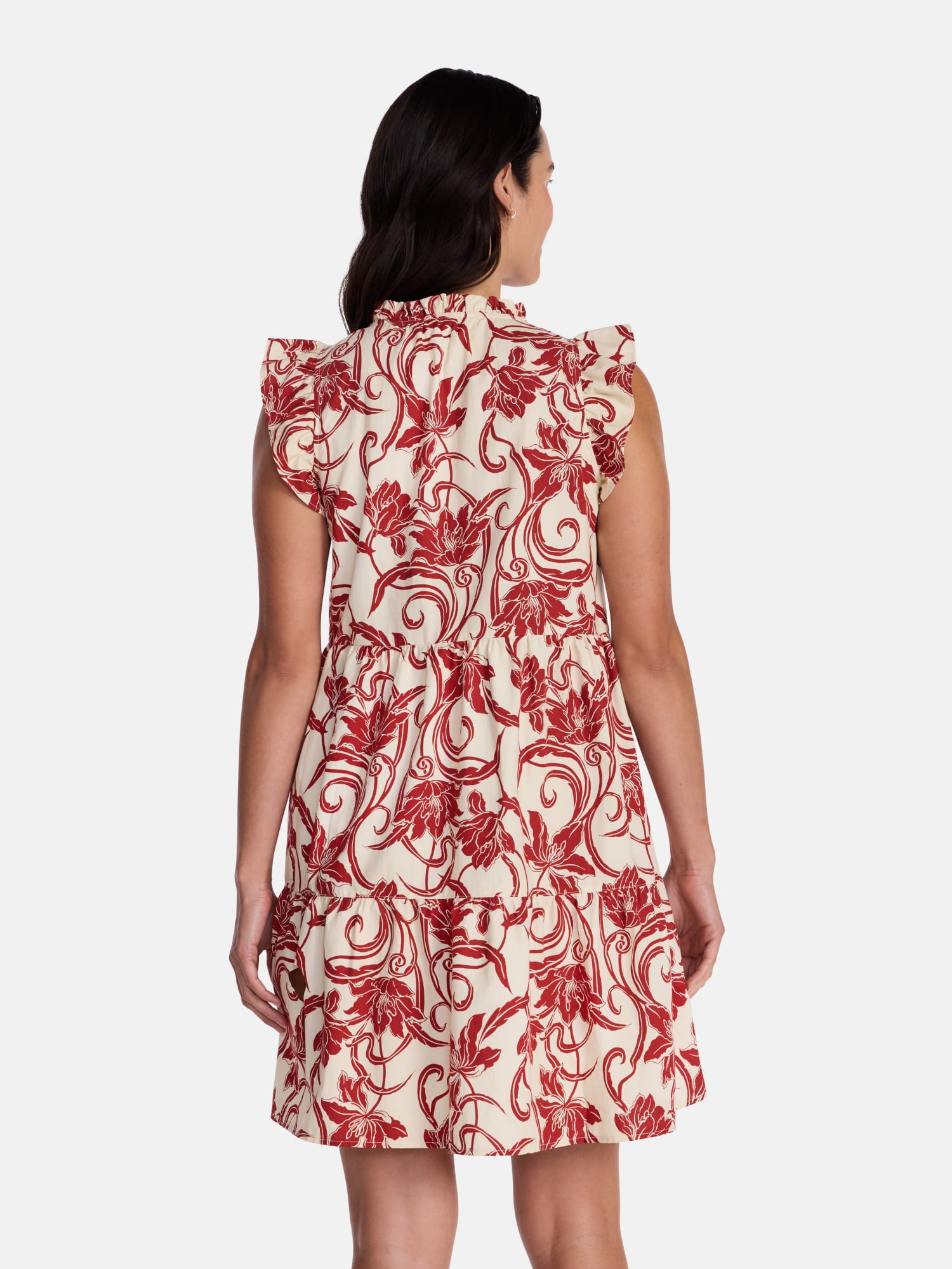 Time and Tru Women's and Women's Plus Cotton Mini Dress with Flutter Sleeves, Sizes XS-4X
