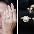 thumbnail image 3 of Rosec Jewels Freshwater Pearl Ring with Moissanite Halo for Women - 8 MM - AAA Quality, 14K Yellow Gold, US 9.50, 3 of 8