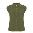 thumbnail image 5 of Pxiakgy Linen Shirts for Women Women's Elastic Cuffs Cotton Linen Button Up Shirt for Daily Casual Commuting Summer Loose Fit Sleeveless Button Down Shirts for Women Green Xl, 5 of 7