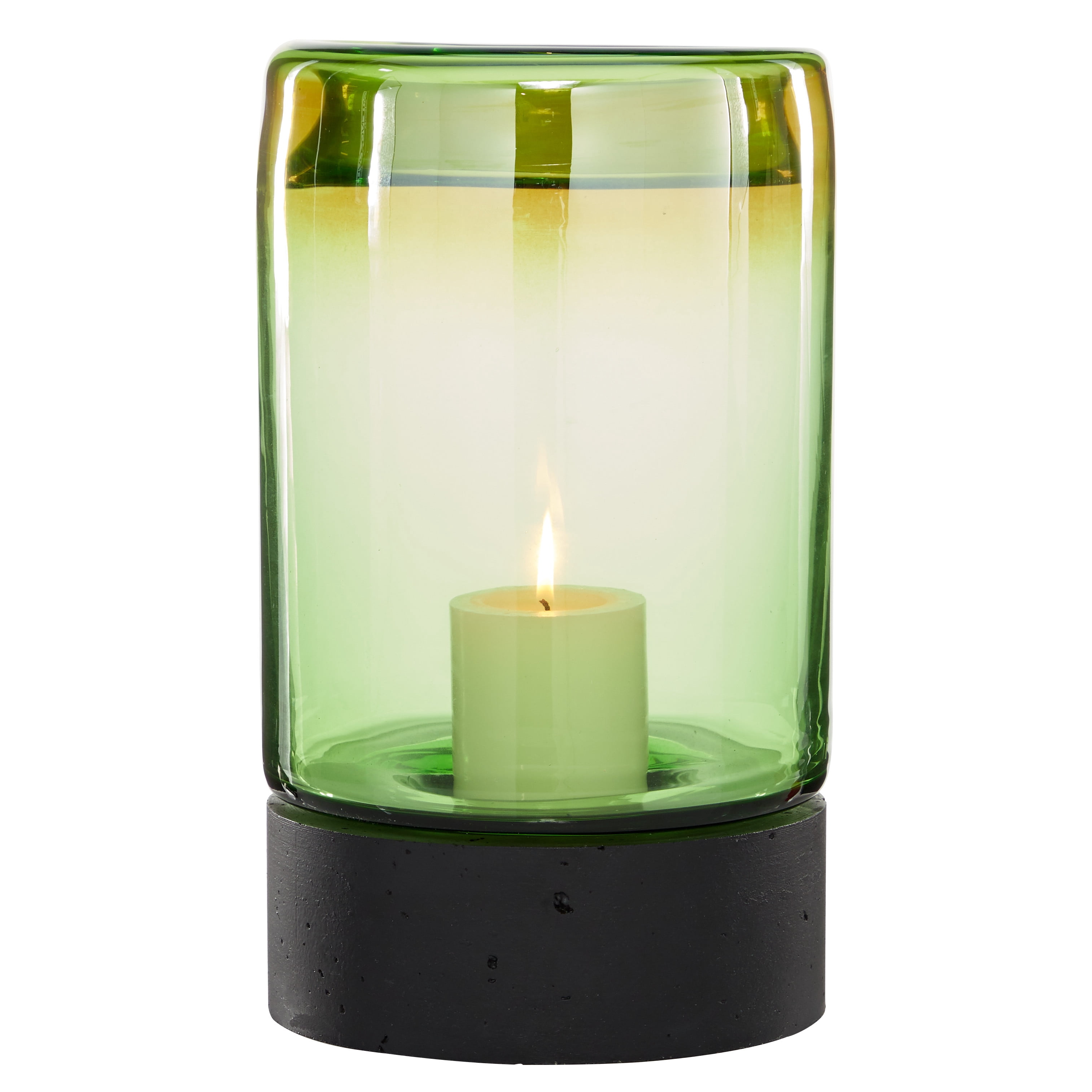 Decmode - Contemporary Large Round Candle Holder w/ Gold & Yellow Glass Lantern, 8” x 14”