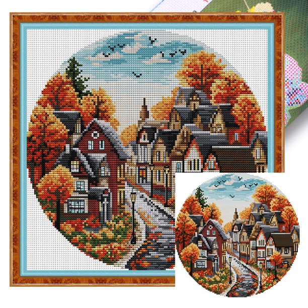 Hilo Algodón Ecológico Bordado Parcial Punto Cruz Callejero Impreso 11CT 39x39cm