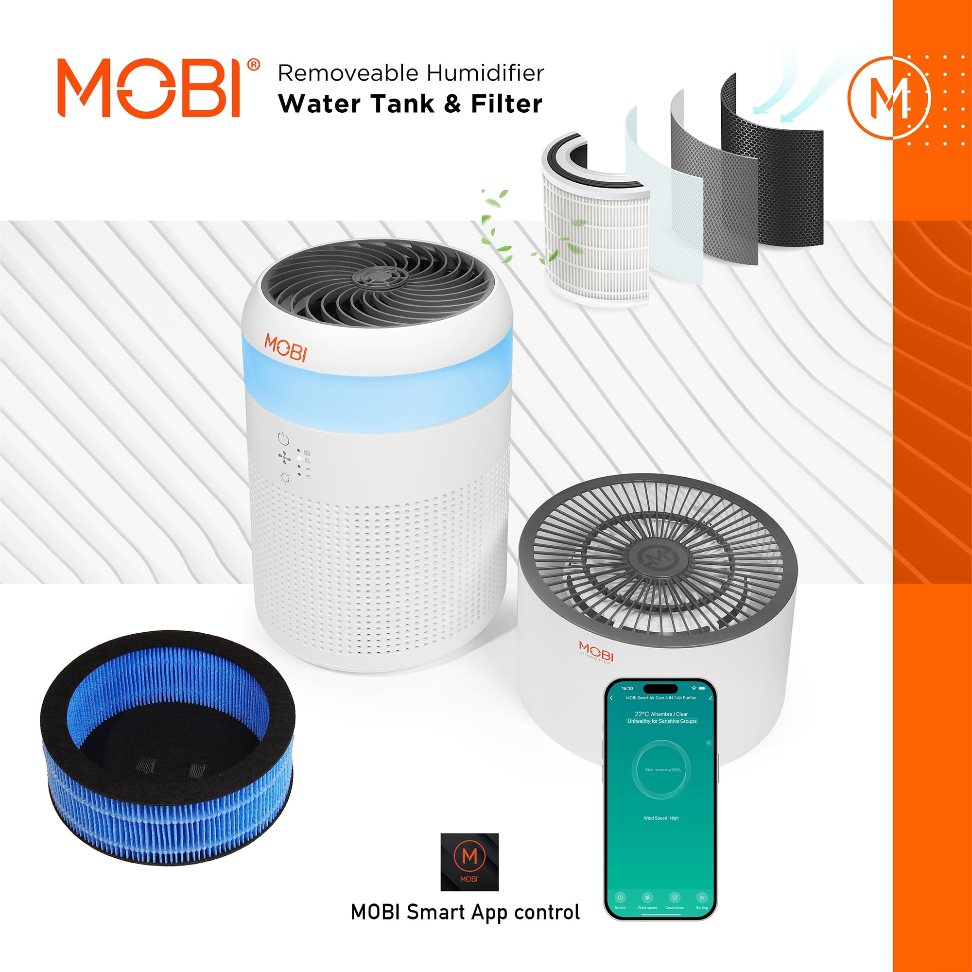MOBI 4 in 1 Smart Wi-Fi Nursery Air Purifier & Humidifier with Removable Water Tank & Filter, 3 Stage HEPA Filtration System & Aromatherapy, Covers up to 550 ft2, Remove Dust Smoke Pollutants Odor