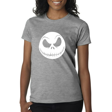 New Way 1122 - Women's T-Shirt Nightmare Before Christmas Jack Skelleton Face Small Heather Grey