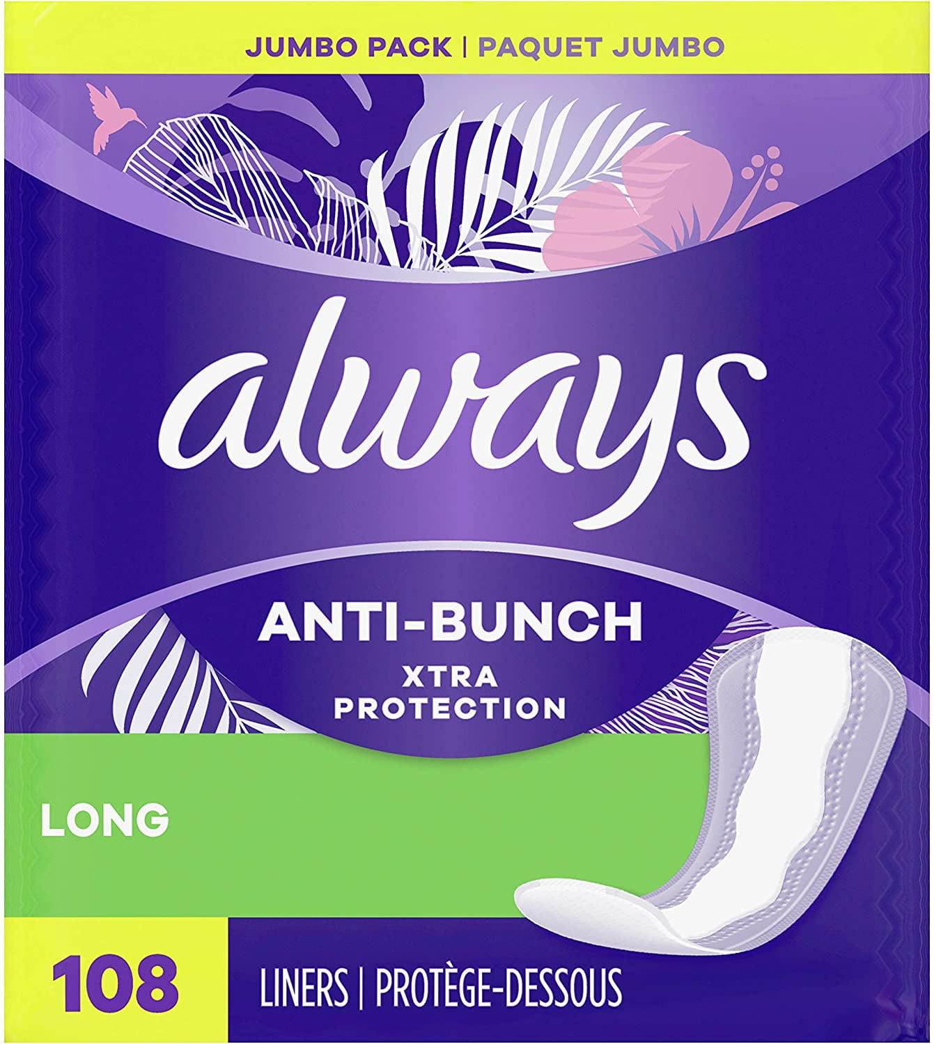 Always Anti-Bunch Xtra Protection Daily Liners Long Unscented, Anti Bunch Helps You Feel Comfortable, 108 Count