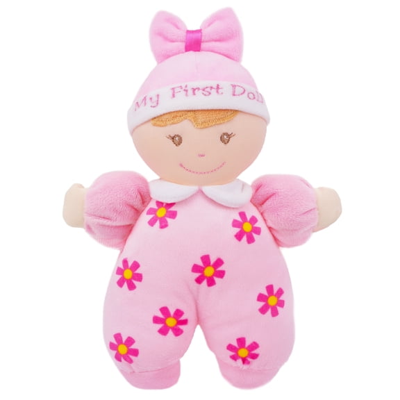 Lullaberry 9" My First Doll Sienna - Soft Plush Baby Doll with Rattle - Pink Outfit