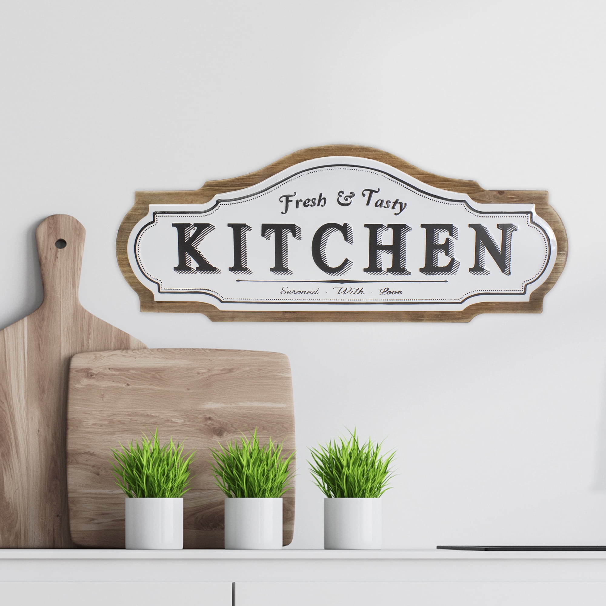 Northlight Metal "Kitchen Fresh & Tasty" Sign Wall Decor - 24" - Black and White