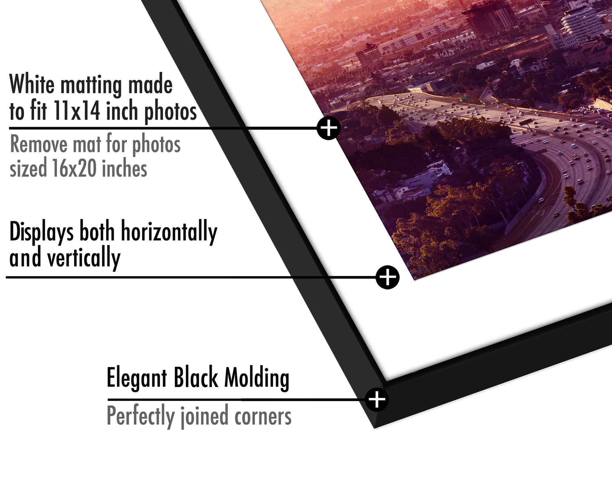Americanflat Front Loading 16x20 Picture Frames in Black - Displays 11x14 With Mat and 16x20 Without Mat - Set of 2 Thin Frames with Shatter-Resistant Glass - Horizontal and Vertical Formats for Wall