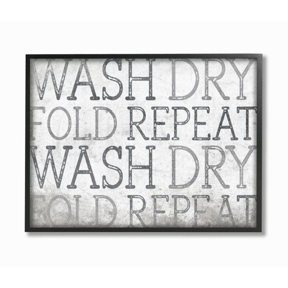 Stupell Industries Wash Dry Laundry Bathroom Textured Word Design Framed Giclee Texturized Art by Gigi Louise