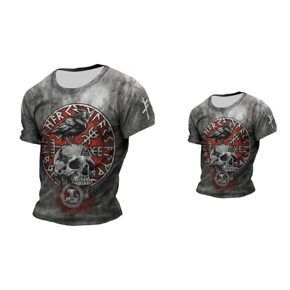 Men's Vikings Norse Mythology Graphic T-Shirt, 3D Print Casual Pullover Tee