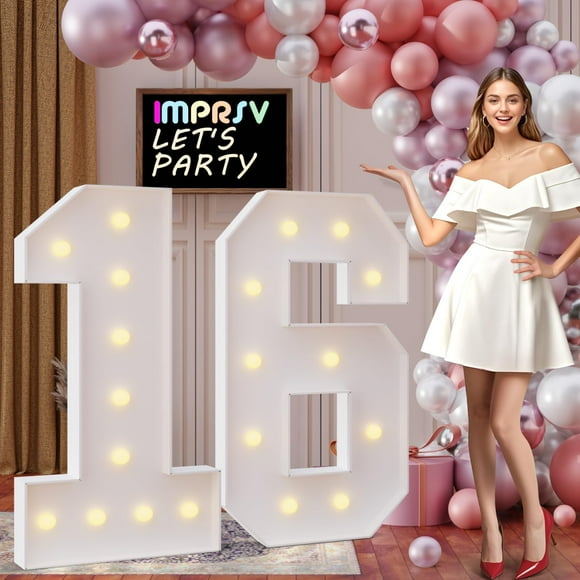 imprsv Chiffres de Marquise 4 Pieds 16, Chiffres Lumineux pour Décorations de 16e Anniversaire, Décorations de Fête, Décoration de Fête d'Anniversaire, Chiffre Mosaïque pour Ballons Numéro 16, Pré-Découpé
