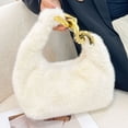 thumbnail image 1 of Bolso de mano esponjoso para mujer con cremallera de felpa suave para ir de compras, citas, viajes (blanco), 1 of 7