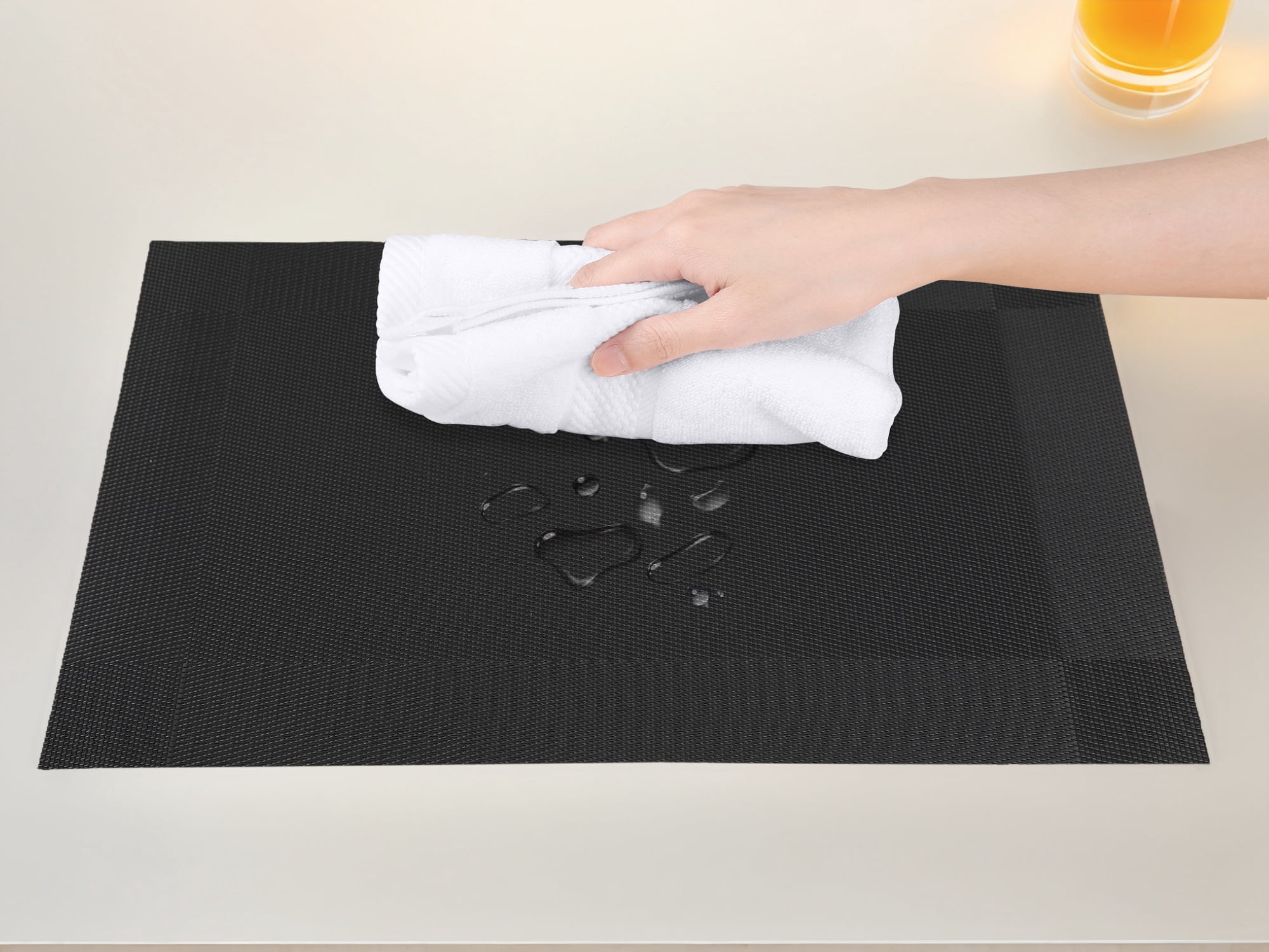 Unique Bargains Set of 8 Washable Wipeable Heat Resistant Table Placemat Black 18x12in