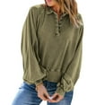 thumbnail image 4 of Xcmzpl Women's Sweatshirts Casual Solid Color V Neck Sweatshirt Holiday Sweater Tops Work Long Sleeve Blouses Early Fall Fashion, 4 of 8