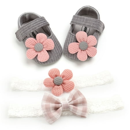 

Carolilly Baby Baptism Shoes and Headband Set Soft Sole Floral Mary Jane Flats and Hairbands 3 Piece Set for Infant Girls