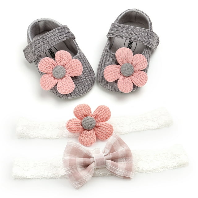 TheFound Ensemble 3 Pcs Bébé Semelle Souple Floral Mary Jane Ballerines et Bandeaux