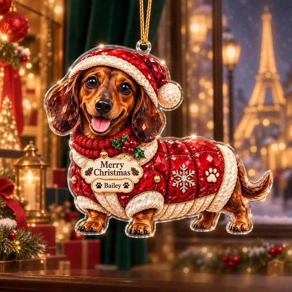 Dachshund Christmas Ornament Santa Hat Dog Tree Decoration