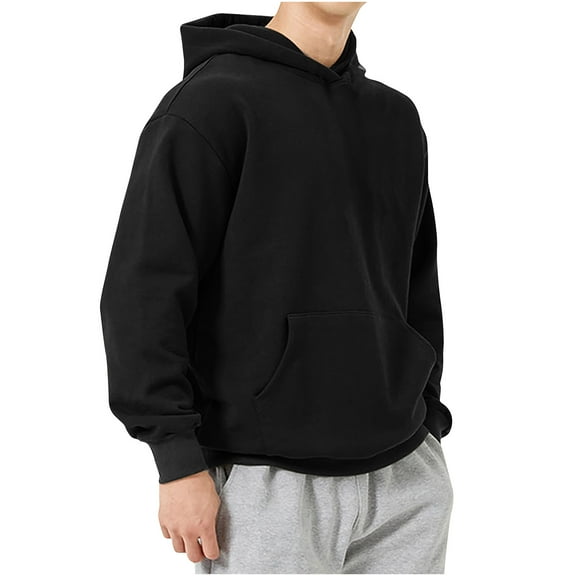 Brglopf Hooded Sweatshirts for Men Oversized Long Sleeve Casual Pullover Tops Solid Color Drop Shoulder Sweatshirts with Pocket