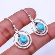 Larimar Designer Handmade 925 Silver Plated Earring 1.48" E_9337_136_14, Valentine's Day Gift, Birthday Gift, Beautiful Jewelry For Woman & Girls