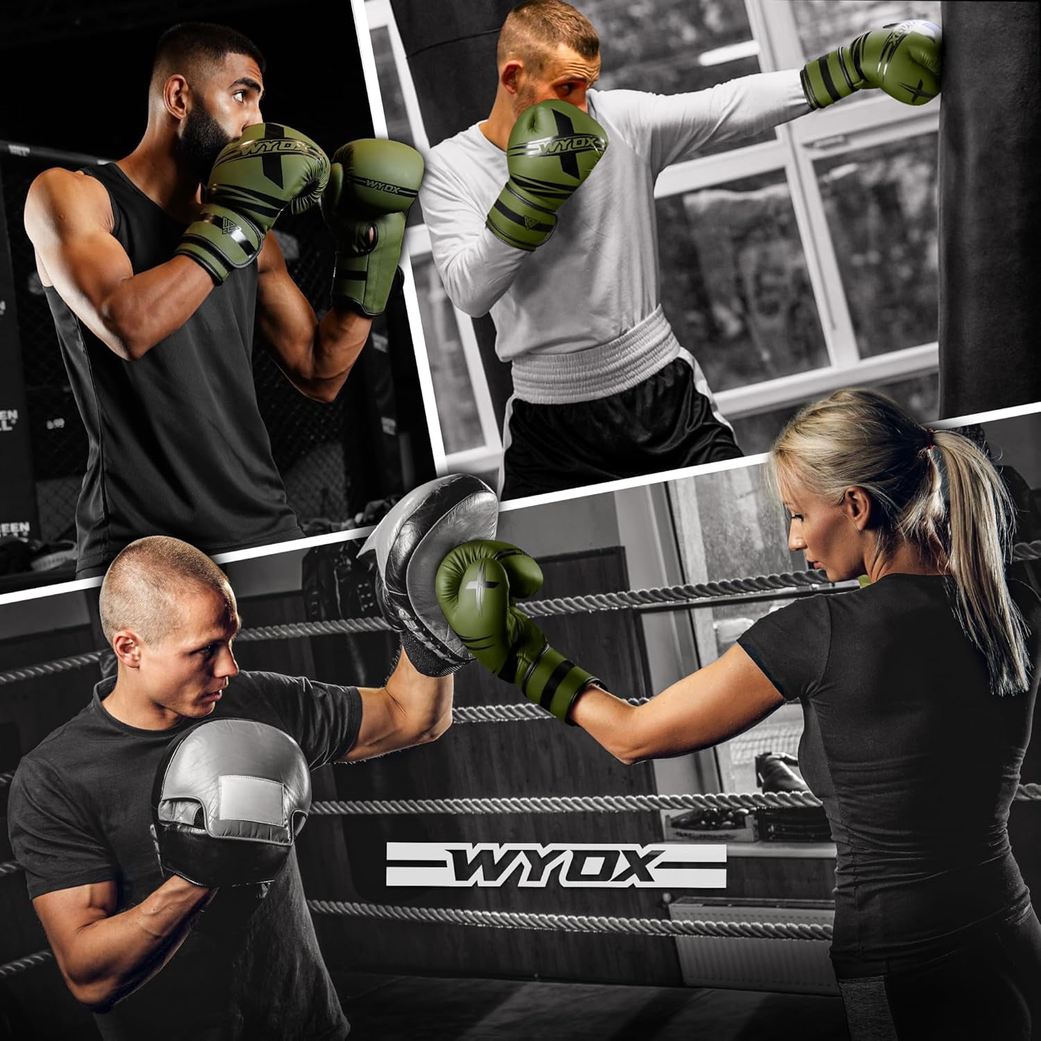 WYOX Boxing Gloves 12oz Adult Army Green – Men & Women | Workout, Punching, Pro Training, MMA, Kickboxing, Muay Thai, Heavy Bag