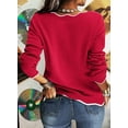 thumbnail image 3 of Long Sleeve Women's V Neck Sweater Half Zipper Knit Sweater Casual Cricket Jumper Pullover, 3 of 6