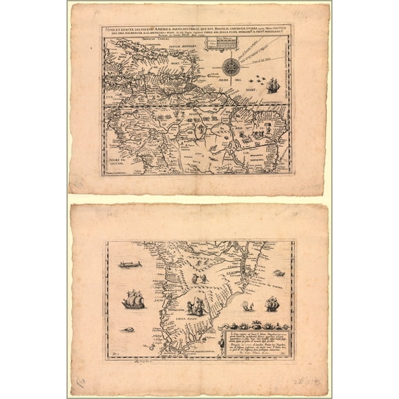 24"x36" Gallery Poster, Nova et exacta Americae map of south america 1602