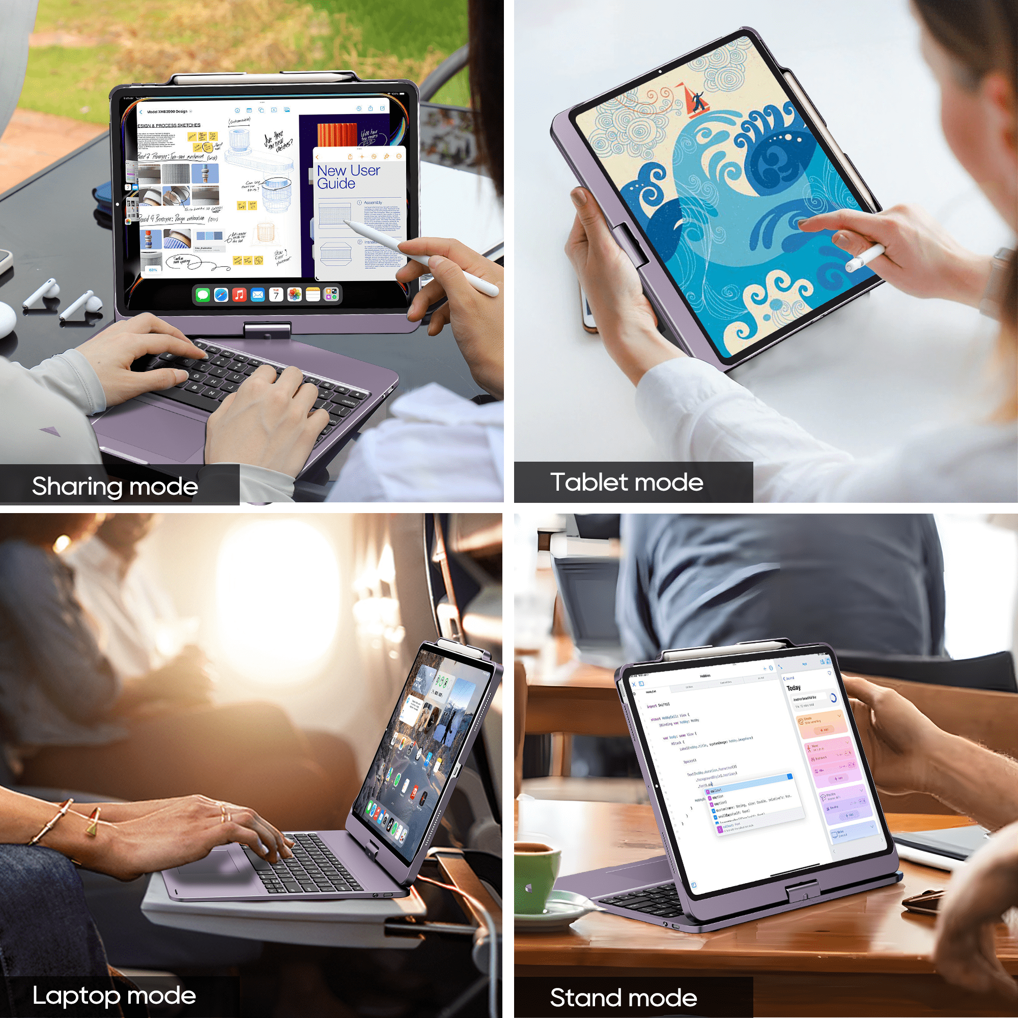 Pekarejue Wireless Keyboard Case Compatible with iPad Air 13-inch (M4 M3 M2) & iPad Pro 13 inch (M4 M5), iPad Pro 12.9-inch (6th-3rd): Rotatable Cover with Pencil Holder, Trackpad, RGB Backlit Purple