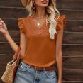 thumbnail image 4 of Tops sin mangas con volantes para mujer Colores puros Tops casuales con cuello en V de moda para citas Compras Ginger S, 4 of 8