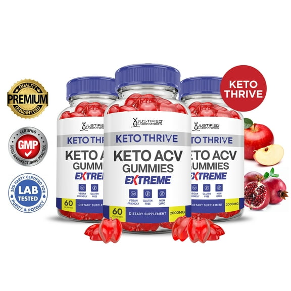 (3 Pack) Keto Thrive Extreme ACV Gummies 2000mg Dietary Supplement 180 Gummys