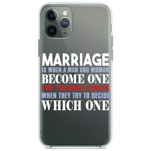 DistinctInk Clear Shockproof Hybrid Case for iPhone 13 (6.1" Screen) - TPU Bumper Acrylic Back Tempered Glass Screen Protector - Marriage Trouble Starts