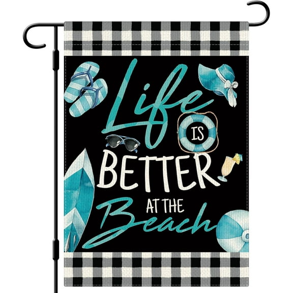 Life is Better at the Beach Garden Flag Summer Beach Garden Flag 12.5x18 Double Sided Buffalo Plaid Farmhouse Yard Flag Summer Seasonal Outdoor Decor