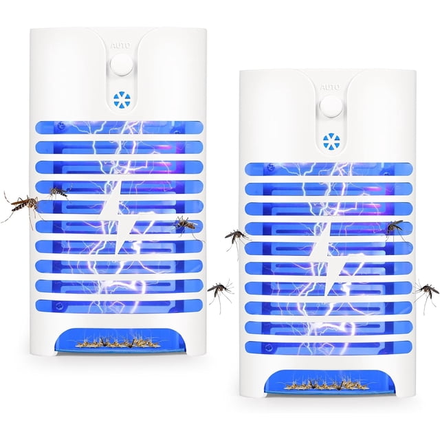 Paquete de 2 exterminador de insectos para interiores, exterminador electrónico de mosquitos, trampa eléctrica para moscas y mosquitos con lámpara atrayente de plagas ecológica UV