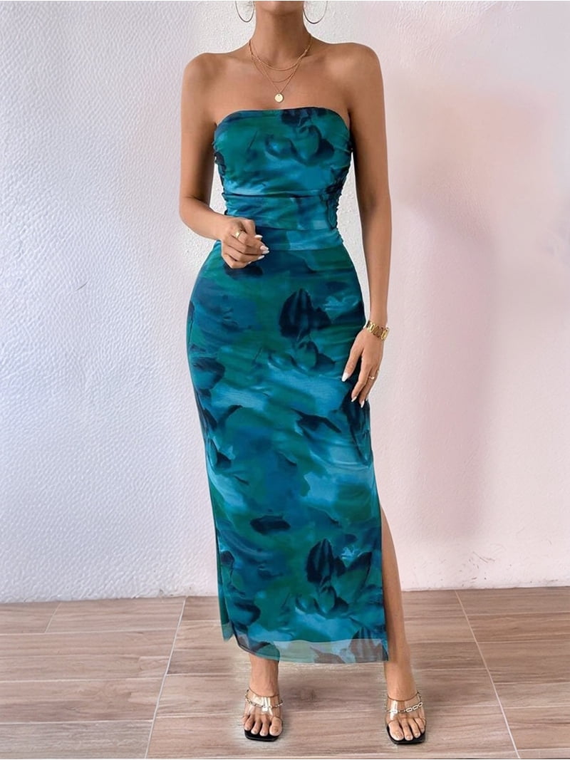 mesh bodycon beach dress Chic Summer Ruffled Mesh Bodycon Dress with Slit Hem & Suspenders  Canary  Houze
