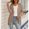 thumbnail image 2 of Mujer Abrigo Suéter Con Capucha Moda Frente Abierto Tejido Irregular Color Puro Mujer Cárdigan Casual Para Otoño Invierno Mujer Caqui S, 2 of 6