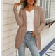 thumbnail image 2 of Mujer Abrigo Suéter Con Capucha Moda Frente Abierto Tejido Irregular Color Puro Mujer Cárdigan Casual Para Otoño Invierno Mujer Caqui M, 2 of 6