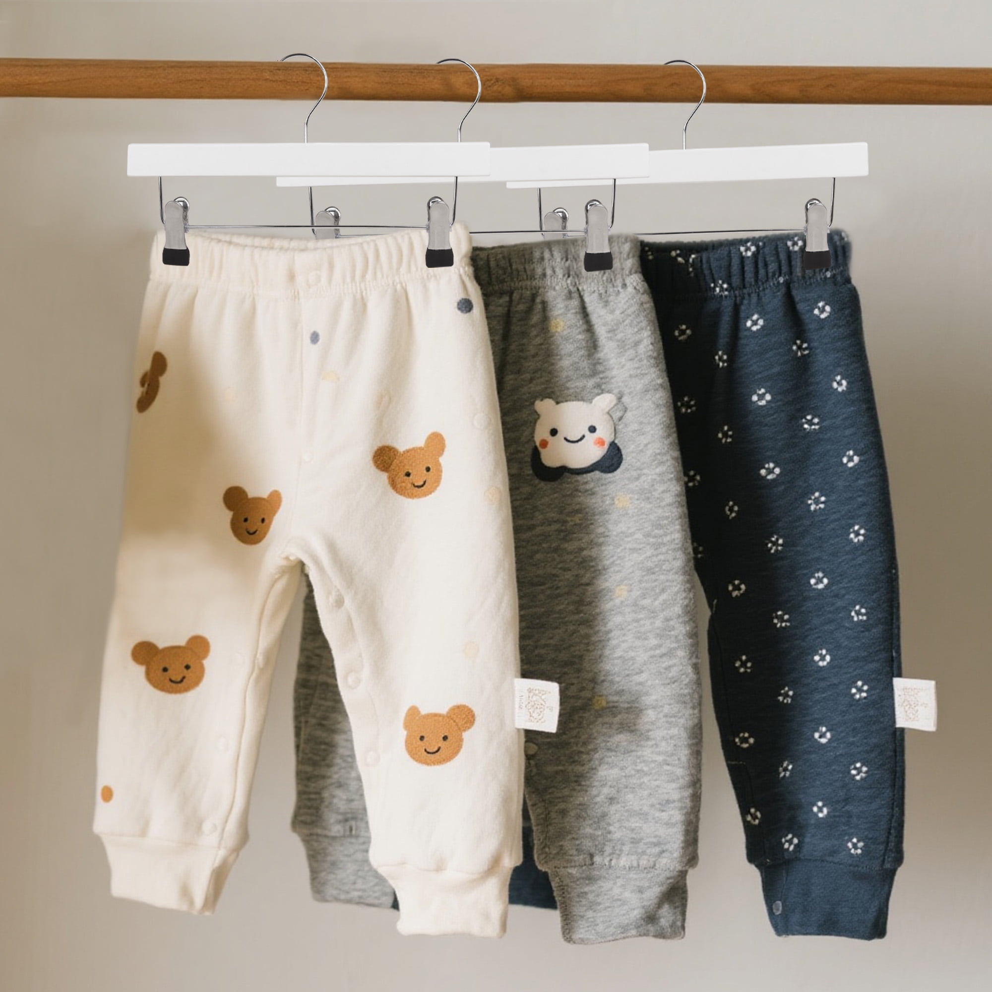 BP4U 12-Pack Kids Wooden Hangers for Toddler & Baby Clothes, Baby Solid Wood Pants Skirts Hangers with Clips for Children's Trousers, Slacks, Jeans