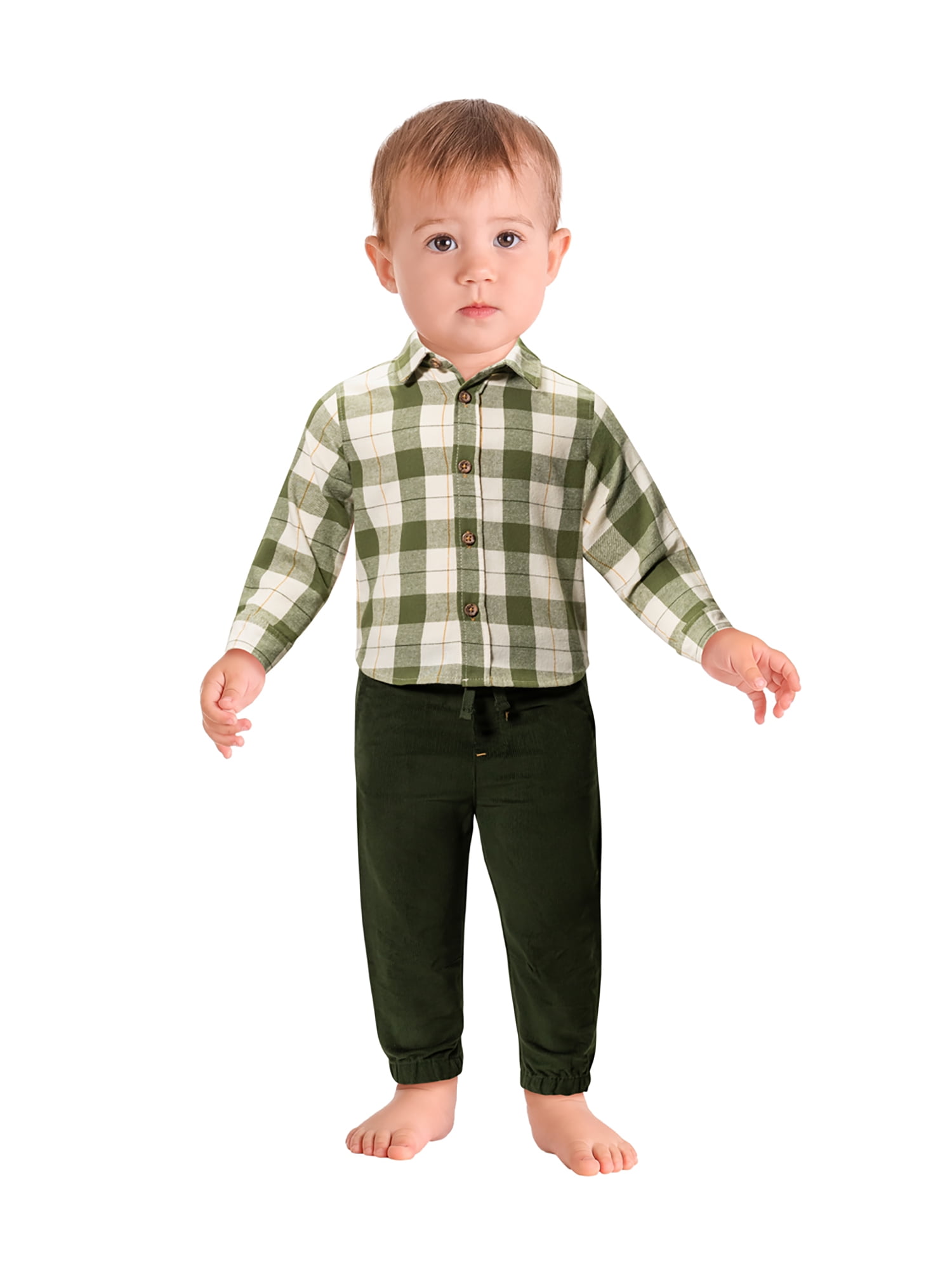 Wonderluxe Baby Boys' Long Sleeve Flannel Shirt and Pant, 2-Piece Set, Sizes 0-3M-24M