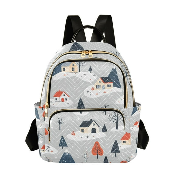 FORMRS Mini Backpack Purse for Women Travel Daypack Casual Shoulder Bag, Cartoon Blue Houses