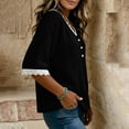 thumbnail image 7 of Otntypg Womens Linen Tops Elbow Length Sleeve Lace Trim Button V Neck T-shirt Dressy Casual Work Blouses Summer Outfits Beach Vacation Tunic Tees Shirt Black XL, 7 of 7
