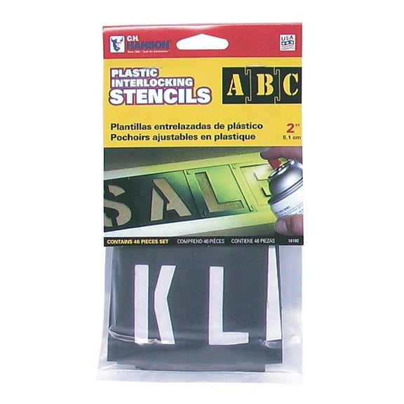 C.H. Hanson Stencil Set, Combination Set, Gothic Font, PVC, 46 Pieces 10192