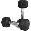 Pair of 15 lb Black Rubber Coated Hex Dumbbells Weight Training Set, 30 lb
