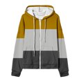 thumbnail image 3 of Olyvenn Trendy Women's Color Block Long Sleeve Zip Up Fuzzy Fleece Hoodie Sweatshirt Outwear Jacket with Pockets Gold 14, 3 of 4
