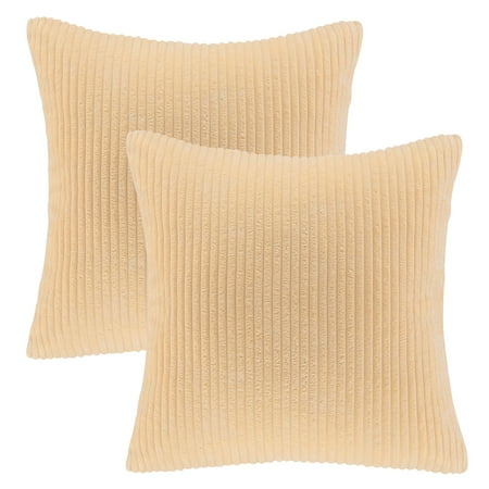 Olive Kids Soft Pillow - Soft Corduroy Striped Velvet Series Decorative Throw Pillow, 18” x 18”, Beige, 2 Pack